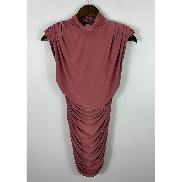 ASOS Design Petite Dress 6P US Pink Ruched Drape Backless Bodycon Cocktail Party - Picture 1 of 5